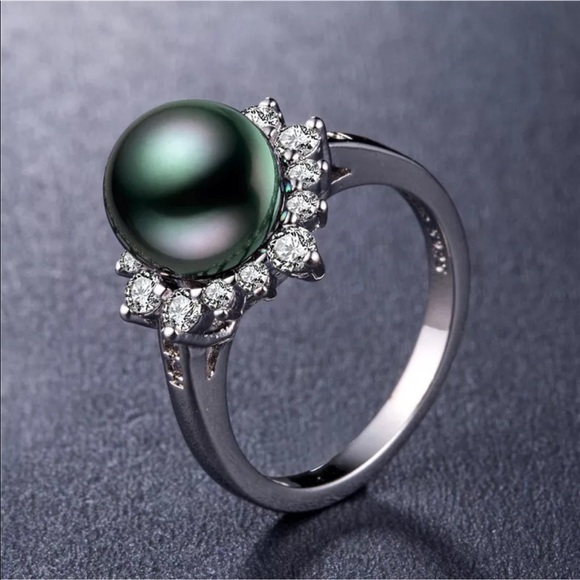 Tahitian Pearl White Sapphire Ring 925 Sterling - Picture 4 of 7